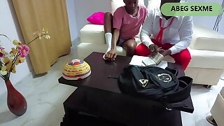 Glowering black African student seduce Step brother with the addition of agreed the Obese black unearth high point